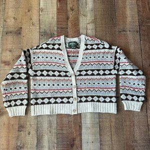 Vintage-Inspired American Eagle Knit Cardigan Sweater Nordic Pattern Button-Up